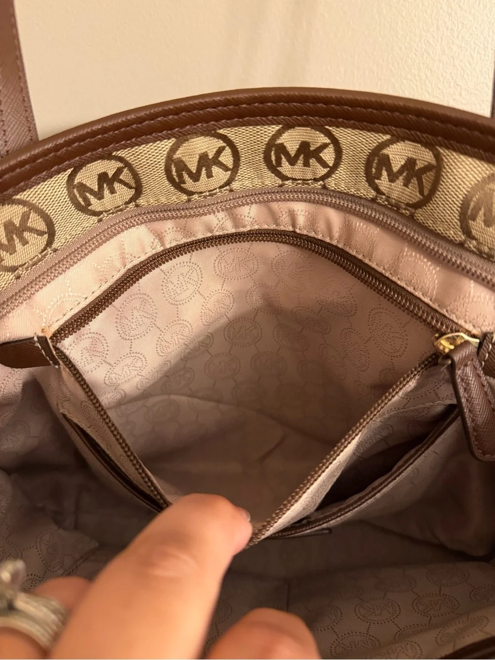 Michael Kors Brown Monogram Logo Canvas Tote Bag with COA